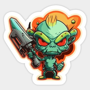 Alien with gun Sticker